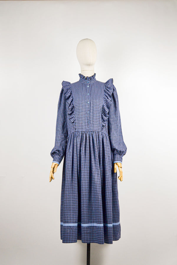 FROSTING - 1980s Vintage Betty Barclay Gingham Check Midi Dress- Size M/L