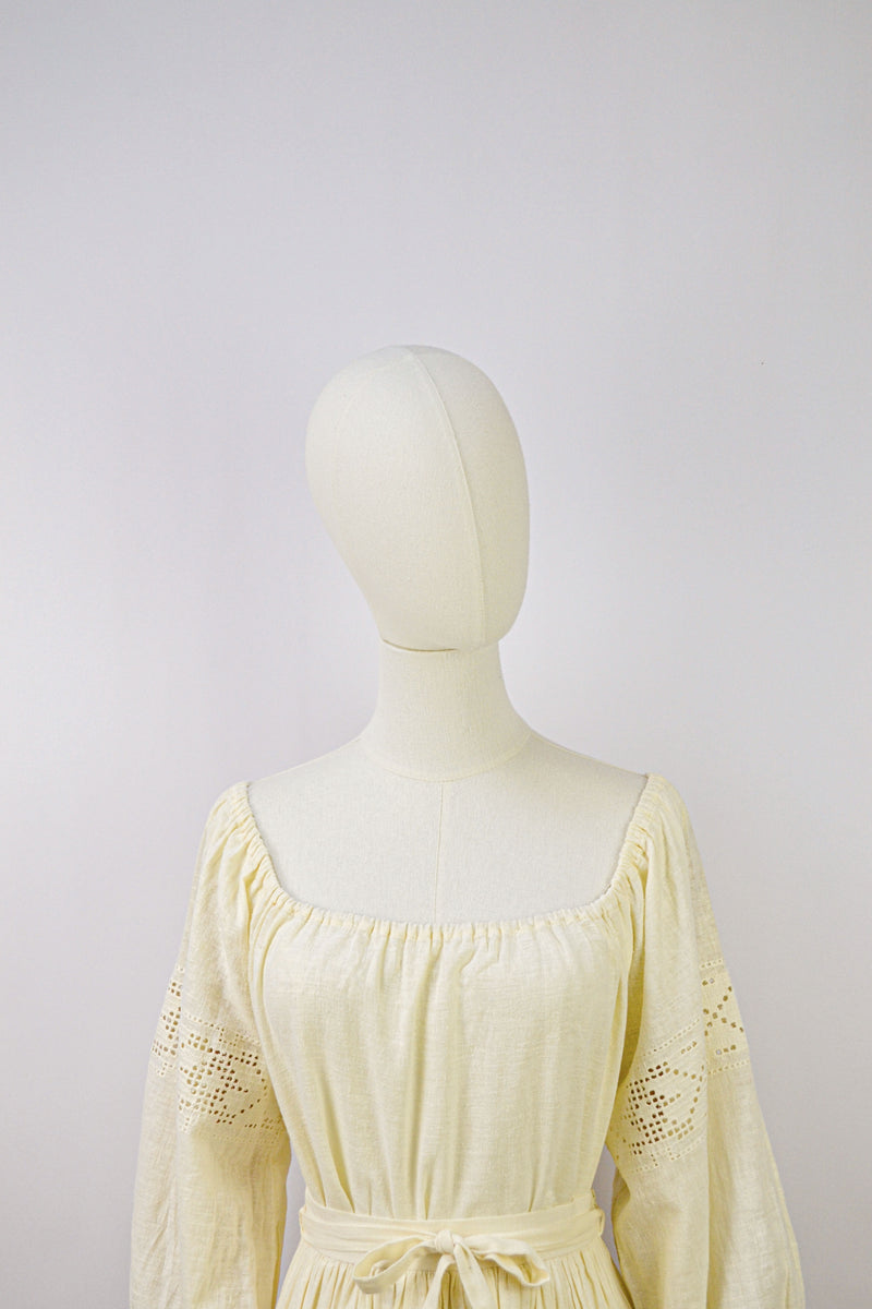 SWEET ALMOND - 1970s Vintage Lucie Linden Cotton Blouse and Skirt Two-pieces Set - Size S/M