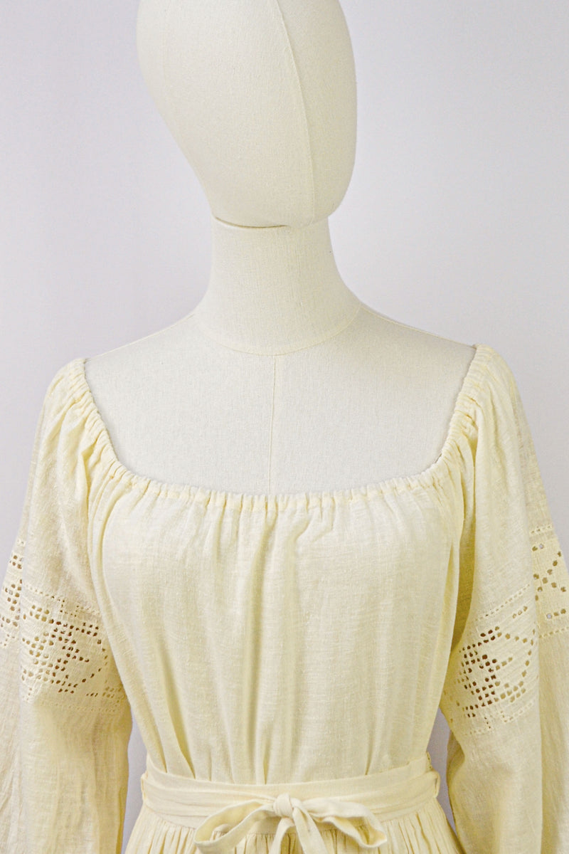 SWEET ALMOND - 1970s Vintage Lucie Linden Cotton Blouse and Skirt Two-pieces Set - Size S/M