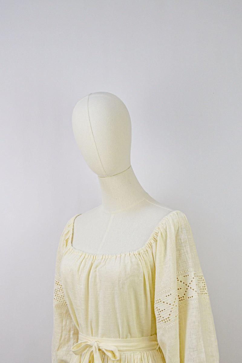 SWEET ALMOND - 1970s Vintage Lucie Linden Cotton Blouse and Skirt Two-pieces Set - Size S/M