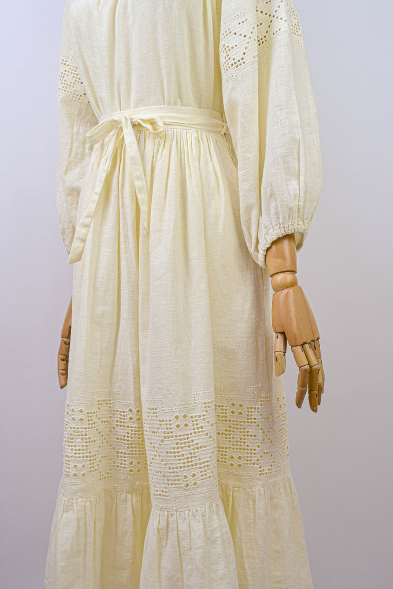 SWEET ALMOND - 1970s Vintage Lucie Linden Cotton Blouse and Skirt Two-pieces Set - Size S/M