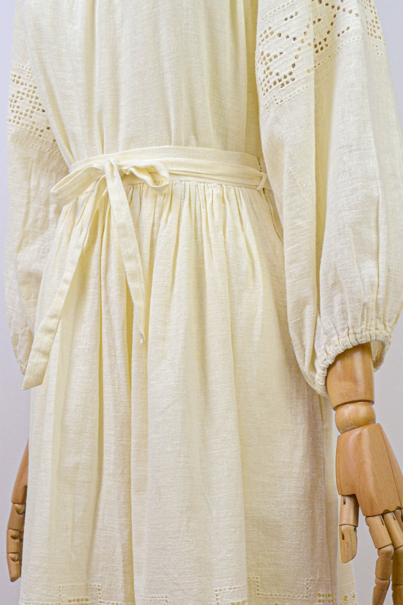 SWEET ALMOND - 1970s Vintage Lucie Linden Cotton Blouse and Skirt Two-pieces Set - Size S/M