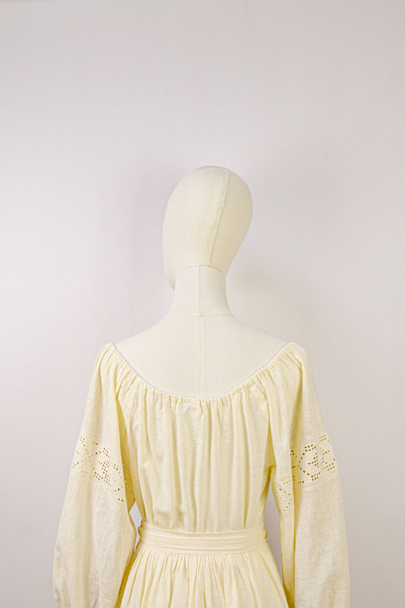 SWEET ALMOND - 1970s Vintage Lucie Linden Cotton Blouse and Skirt Two-pieces Set - Size S/M