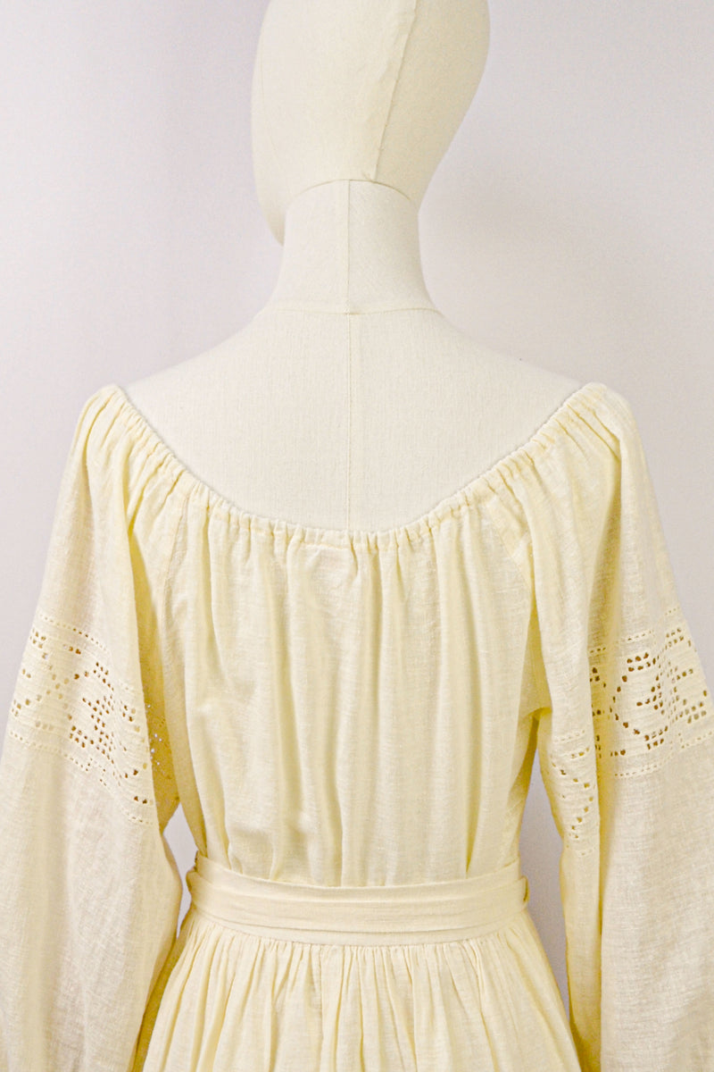 SWEET ALMOND - 1970s Vintage Lucie Linden Cotton Blouse and Skirt Two-pieces Set - Size S/M