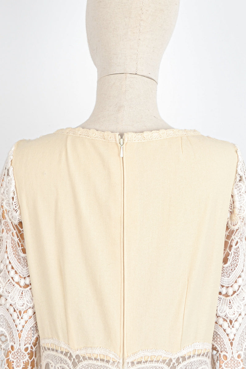PEARL - 1970s Vintage Ivory Lace Prairie Dress - Size M/L