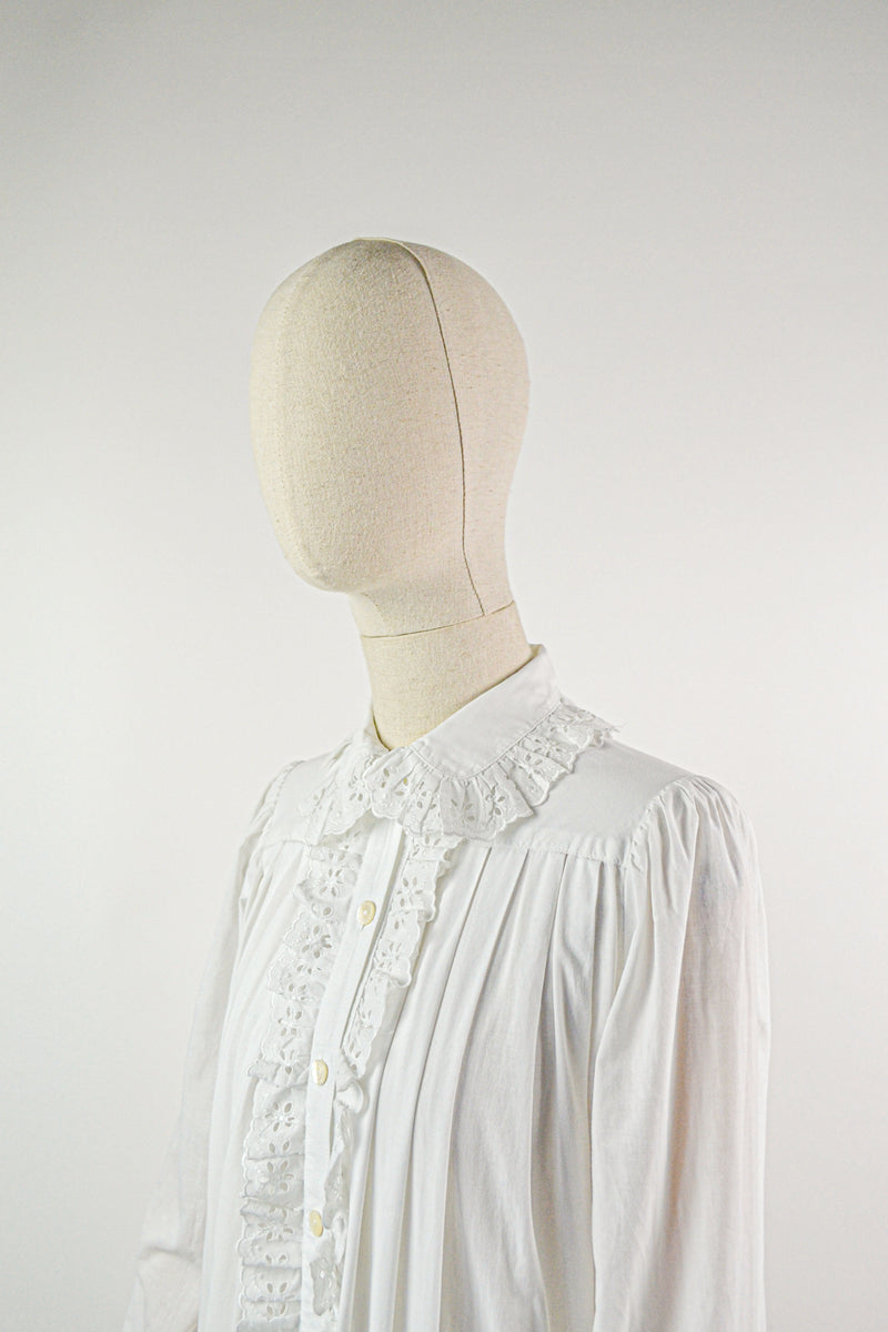 SWEETHEART - 1980s Vintage Laura Ashley Crisp White Cotton Dress - Size S/M