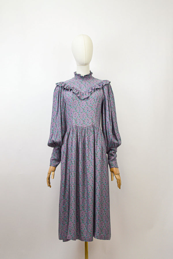SWEET PLUM - 1970s Vintage Anastasia Paris Viscose Dress - Size S/M