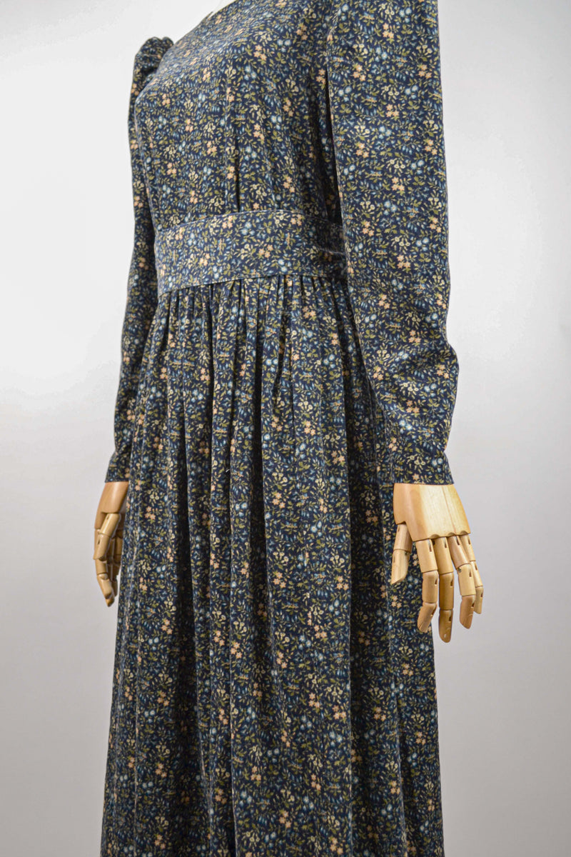 SYMPHONIE - 1980s Laura Ashley Ditsy Flower Corduroy Prairie Dress - Size S/M