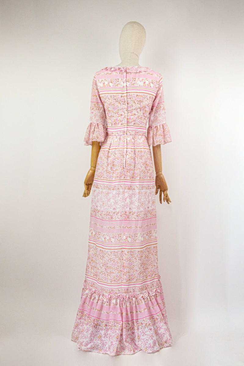 SERENADE - 1970s Vintage stunning Kati by Laura Phillips floral frilly maxi prairie dress - Size M