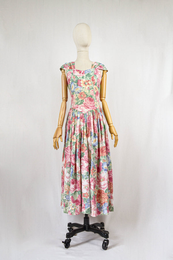 THE BOUQUET - 1980s Vintage Tapestry Floral Dress - Size S
