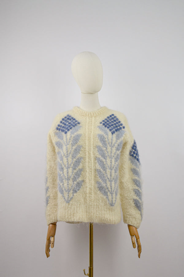 THISTLE - 1980s Vintage Hand-knitted Mohair Jumper- Size S/M