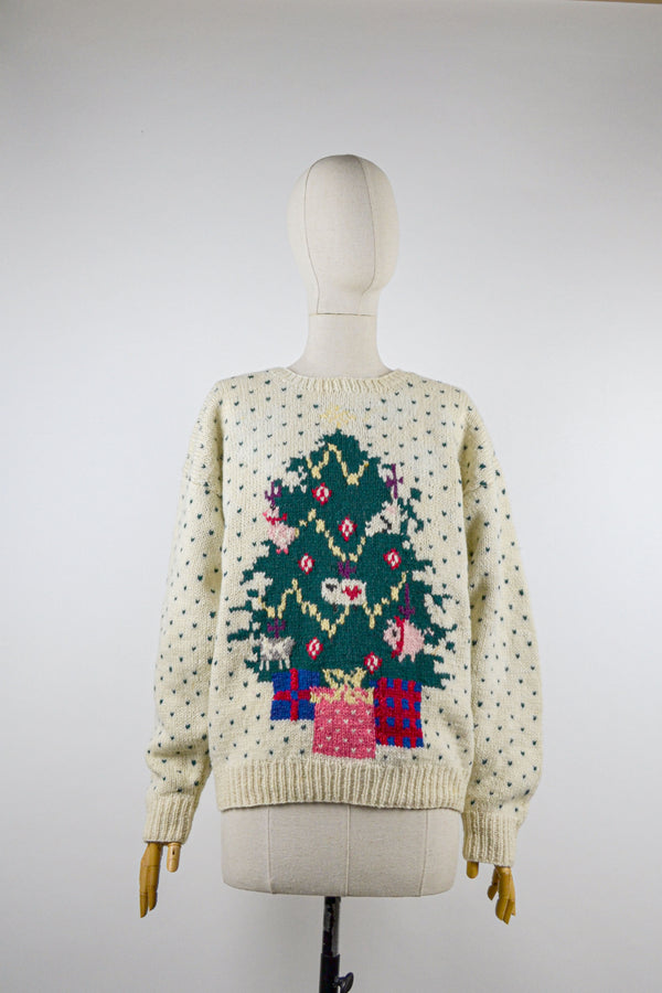 UNDER THE CHRISTMAS TREE - 1990s Vintage Eddie Bauer Wool Jumper - Size S/M