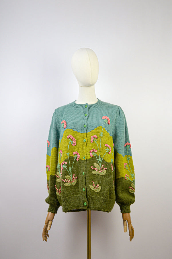 VERBENA - 19809s Vintage Embroidered Wool Cardigan - Size S/M