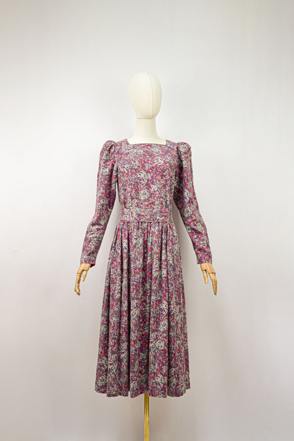VERBENA - 1980s Vintage Laura Ashley Floral Prairie Dress - Size M/L