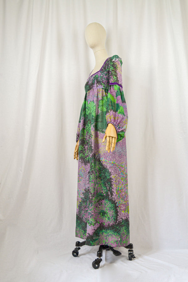 WALKING IN THE FOREST - 1970s Vintage Dollyrockers Empire Waist Dress - Size M/L