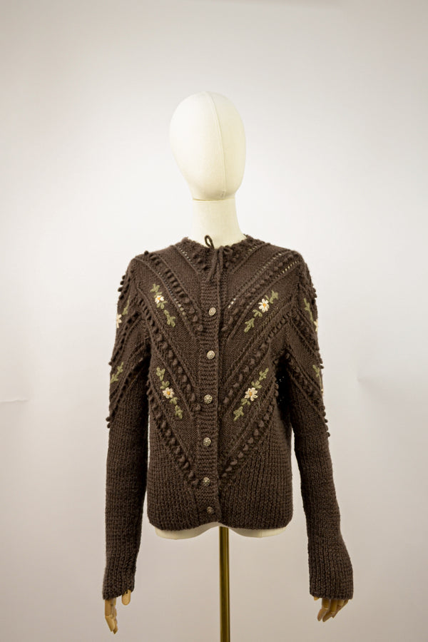 WALNUT - 1980s Vintage Brown Pop Corn Knit Austrian Cardigan - Size M