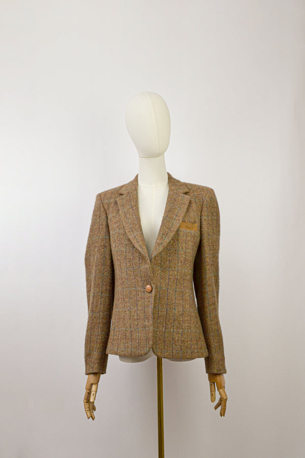 WALNUT - 1980s Vintage Burberry Herringbone Wool Jacket - Size S
