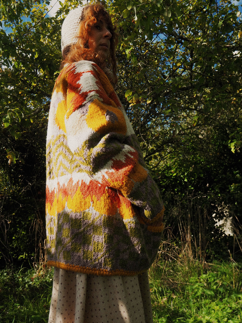 HELIANTHUS - 1990s Vintage Autumnal Wool Cardigan - Size M/L