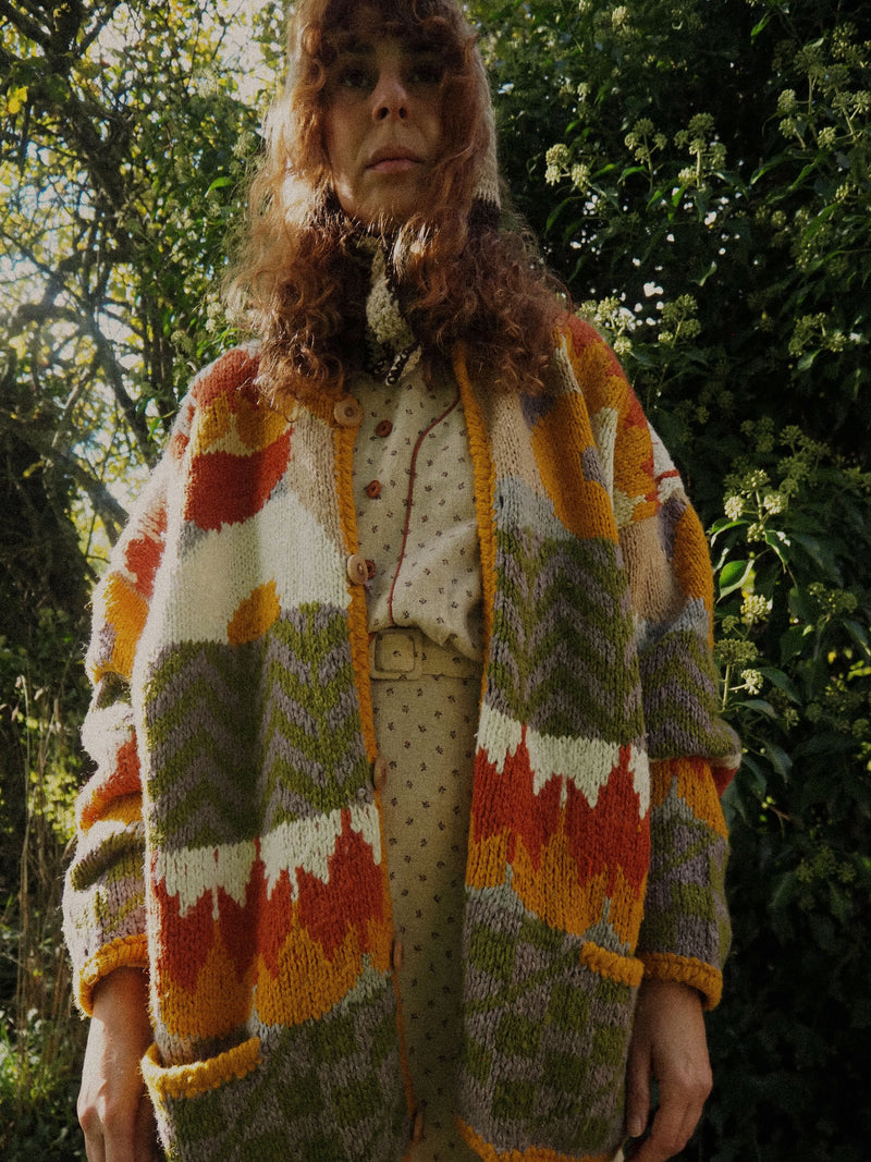 HELIANTHUS - 1990s Vintage Autumnal Wool Cardigan - Size M/L