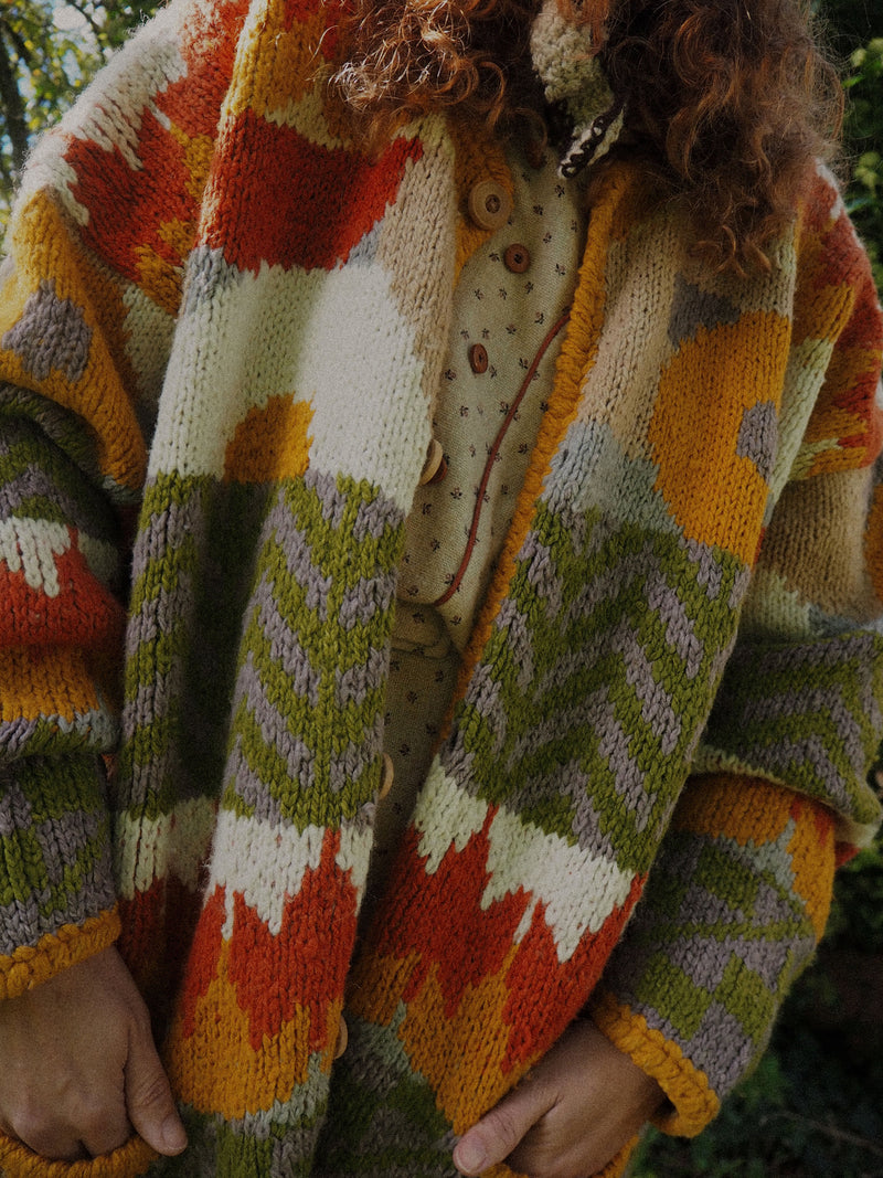 HELIANTHUS - 1990s Vintage Autumnal Wool Cardigan - Size M/L