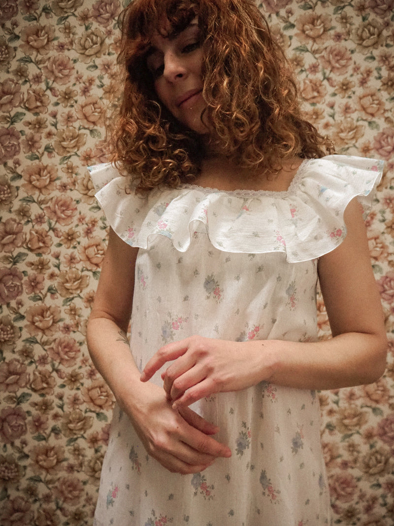 PETAL POETRY - 1990s Vintage Christian Dior Floral Nightgown- Size S