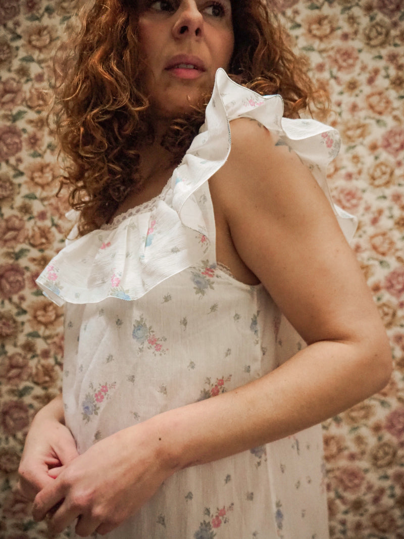 PETAL POETRY - 1990s Vintage Christian Dior Floral Nightgown- Size S