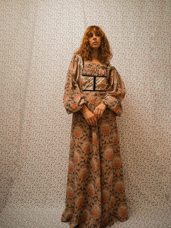 BLACK-EYED SUSAN - 1970s Vintage & Rare Kati at Laura Phillips Billowing Sleeve Maxi Dress - Size M
