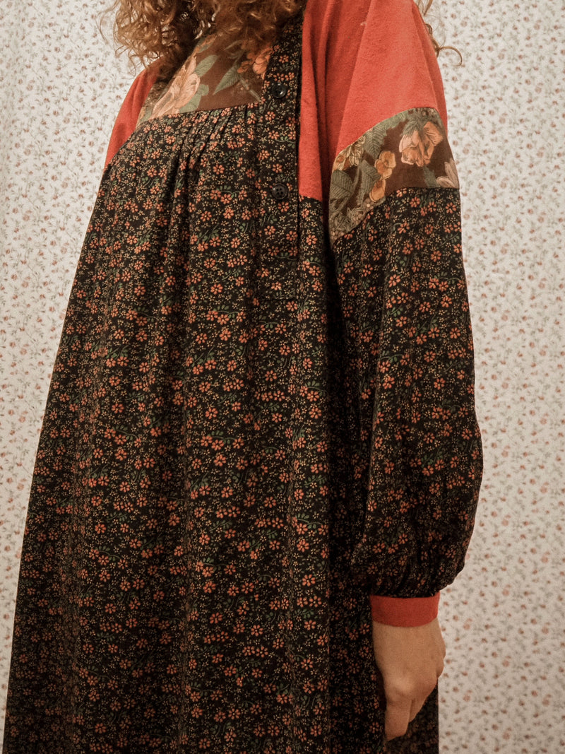 CROSCOMIA - 1980s Vintage Anastasia Paris Patchwork Midi Dress - Size S/M