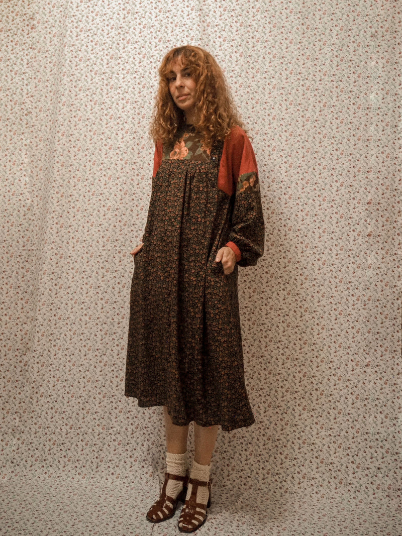 CROSCOMIA - 1980s Vintage Anastasia Paris Patchwork Midi Dress - Size S/M