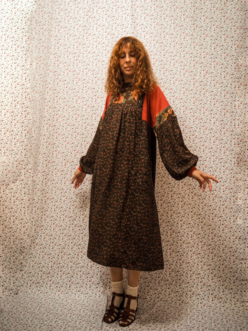 CROSCOMIA - 1980s Vintage Anastasia Paris Patchwork Midi Dress - Size S/M