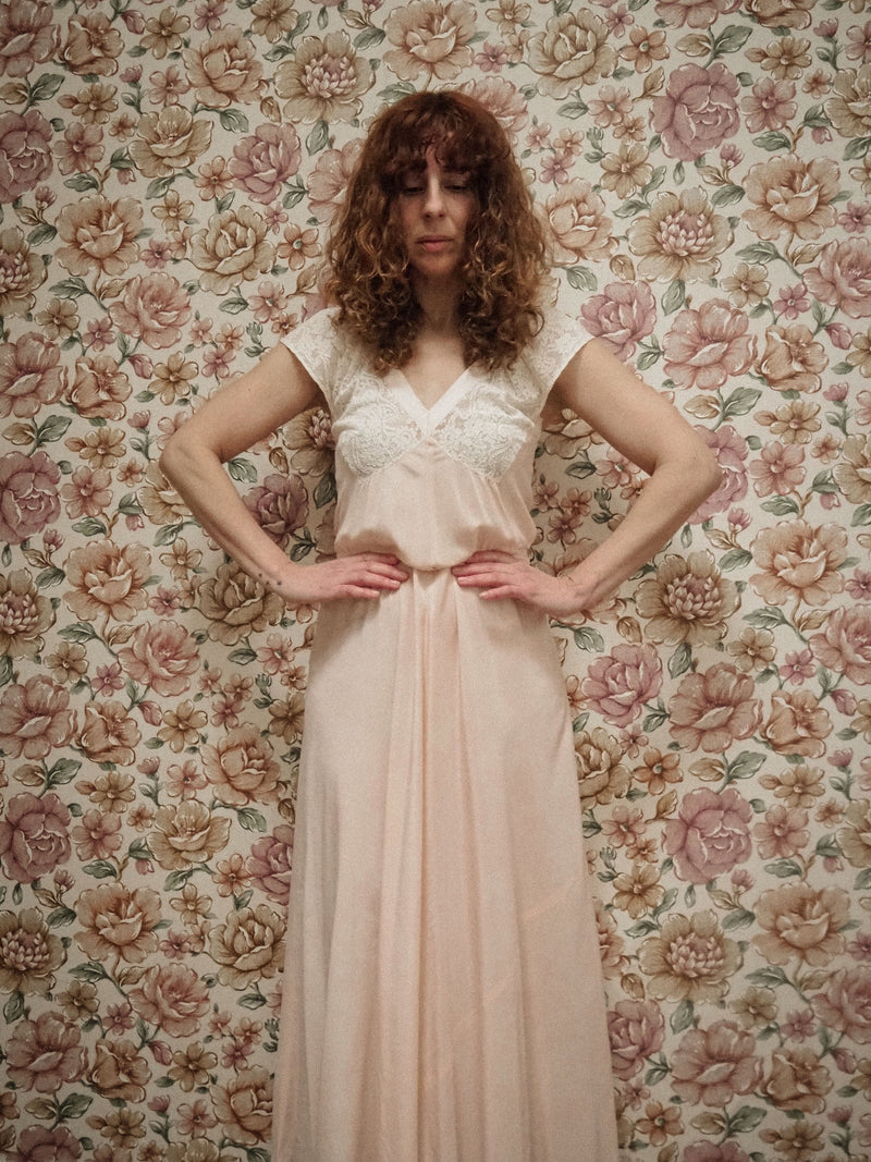 LUSH - 1930s Vintage Silk Blush Pink Nightgown - Size S/M
