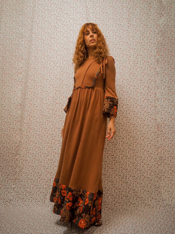 PHYSALIS - 1970s Vintage & Rare Ann Reeves Brown Dress - Size XS/S