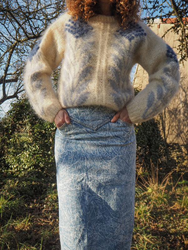 FROST VEIL - 1980s Vintage Denim Pencil Skirt- Size S/M