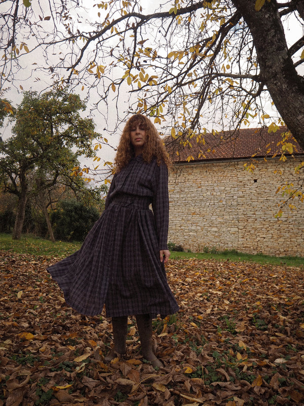 FROST PLAID - 1980s Vintage and rare Chacok Charcoal Check Dress - size M/L