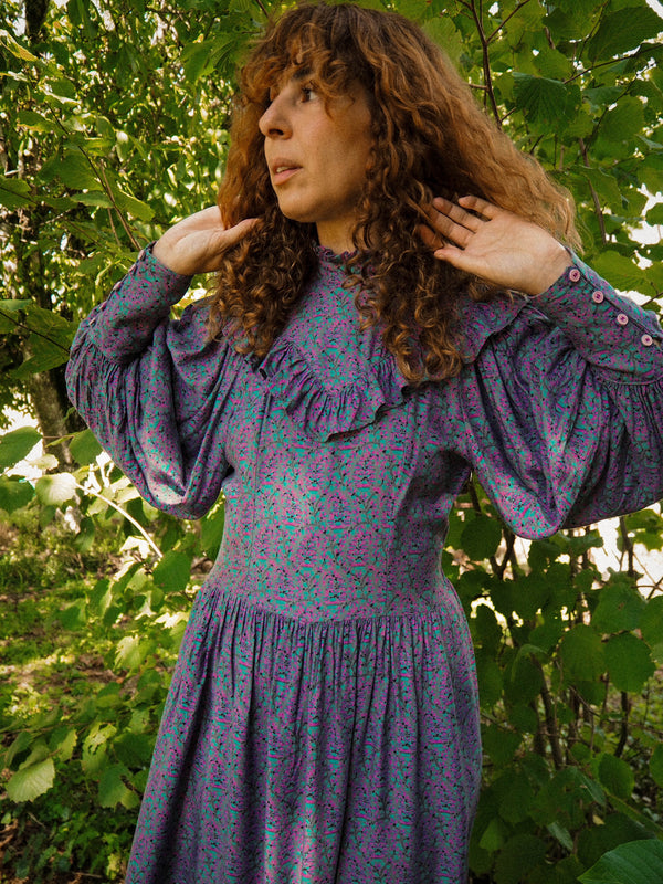 SWEET PLUM - 1970s Vintage Anastasia Paris Viscose Dress - Size S/M