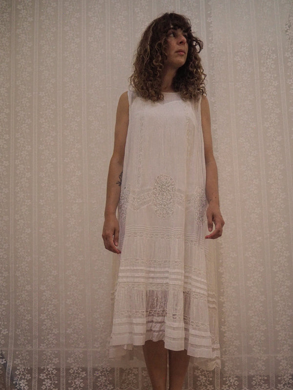 SYMPHONY - 1920s Antique Cotton Voile Dress - Size S