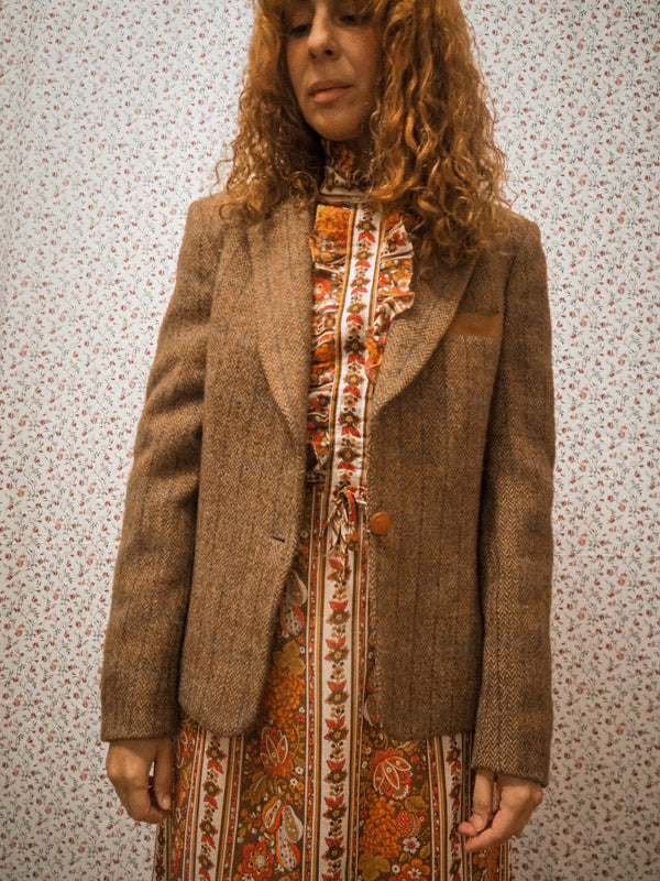 WALNUT - 1980s Vintage Burberry Herringbone Wool Jacket - Size S