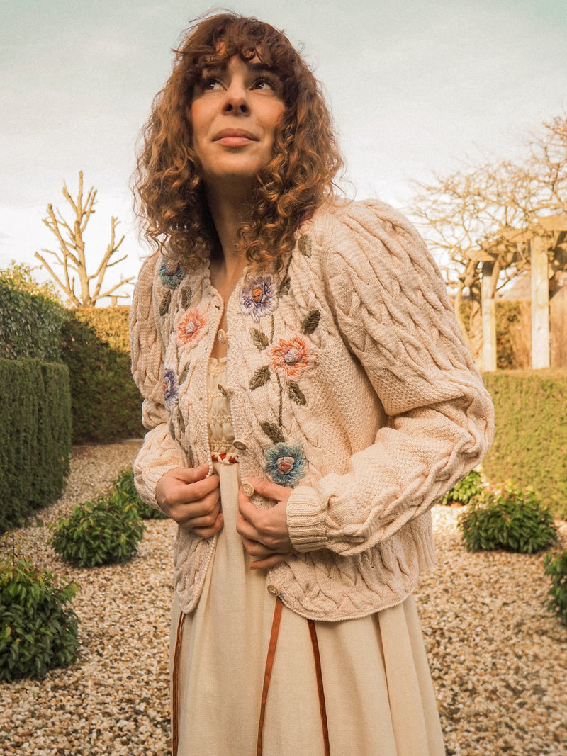 ANEMONE - 1980s Vintage Wolkenstricker Embroidered Cardigan - Size S/M