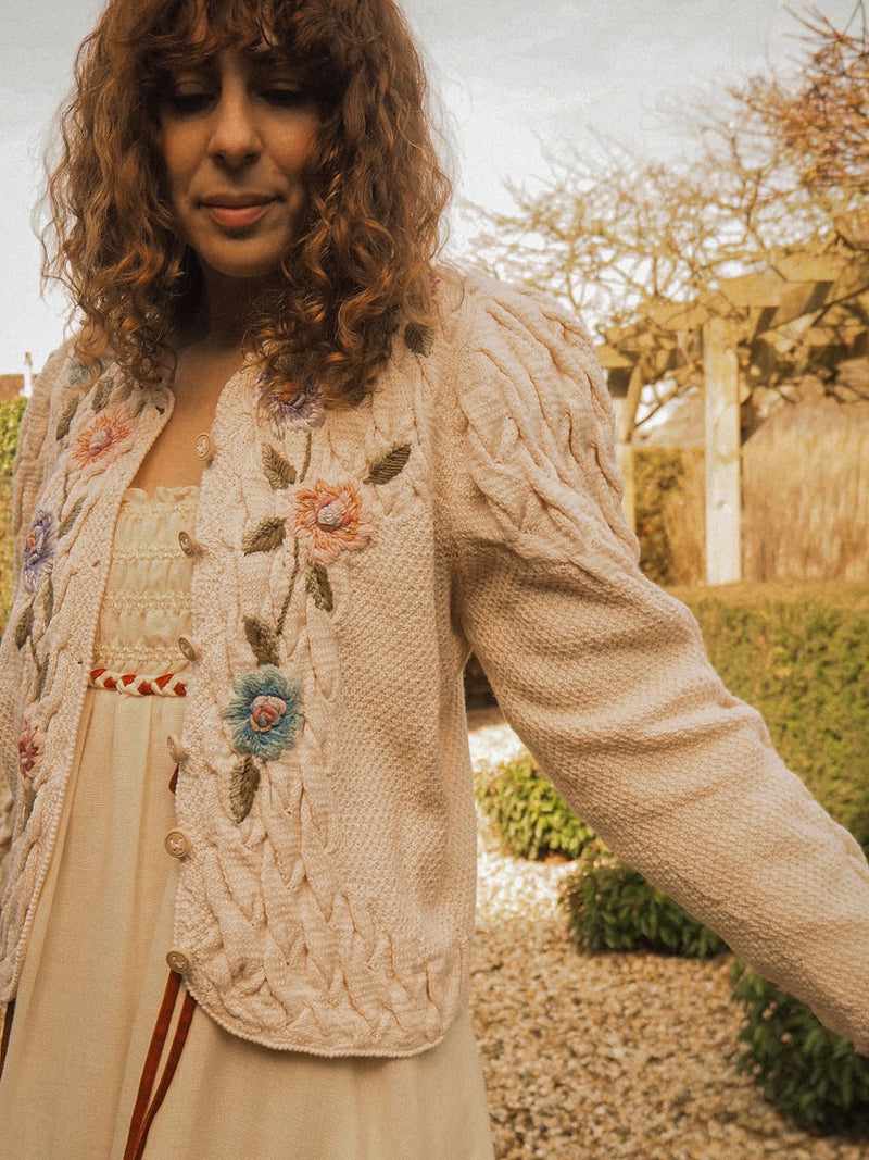 ANEMONE - 1980s Vintage Wolkenstricker Embroidered Cardigan - Size S/M