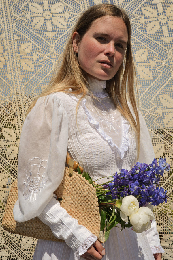 ANNABELLA - 1980s Vintage Embroidered Bridal Dress - Size M
