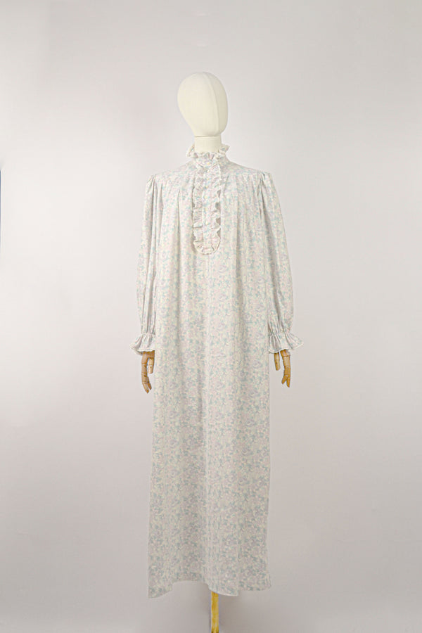 SOFT MORNING - 1980s Vintage Laura Ashley Floral Cotton Dress - Size L