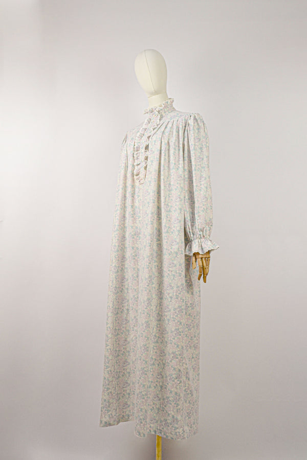 SOFT MORNING - 1980s Vintage Laura Ashley Floral Cotton Dress - Size L