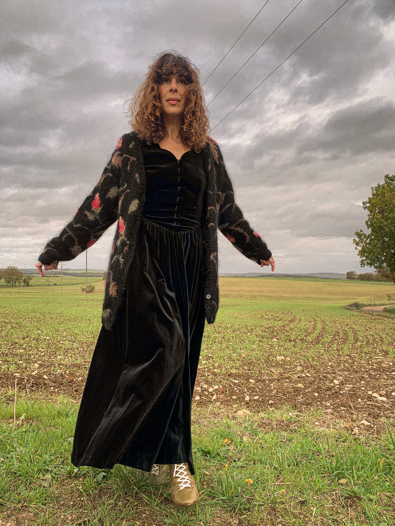 AURORA - 1990s Vintage Laura Ashley Black Velvet Dress - Size S