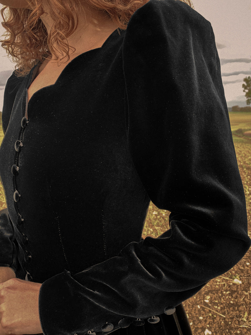 AURORA - 1990s Vintage Laura Ashley Black Velvet Dress - Size S