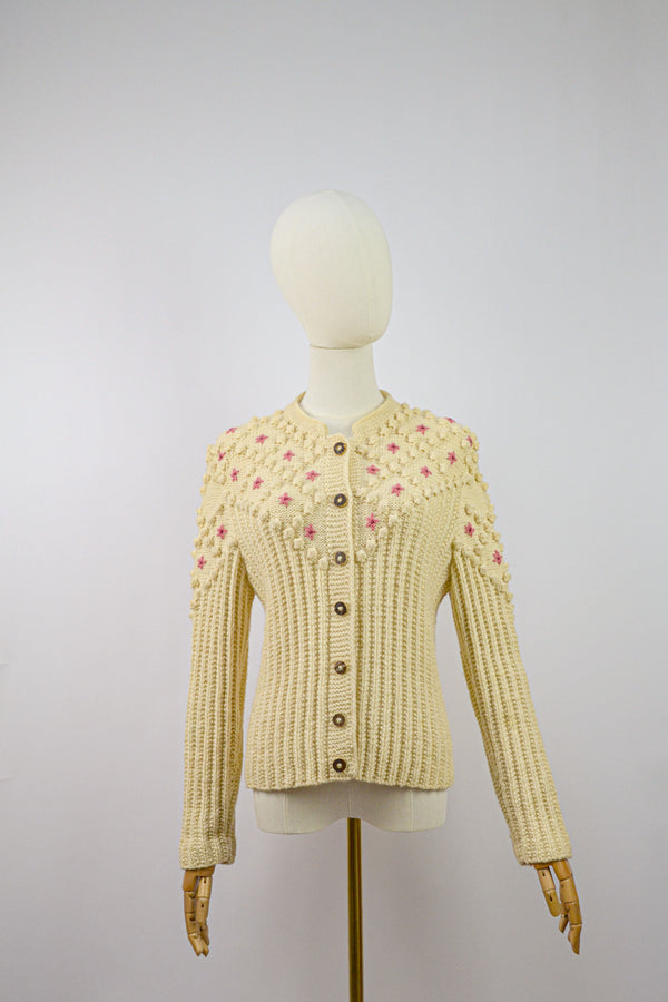 DAYDREAMER - 1980s Vintage Cream Popcorn Knit Austrian Cardigan - Size S/M