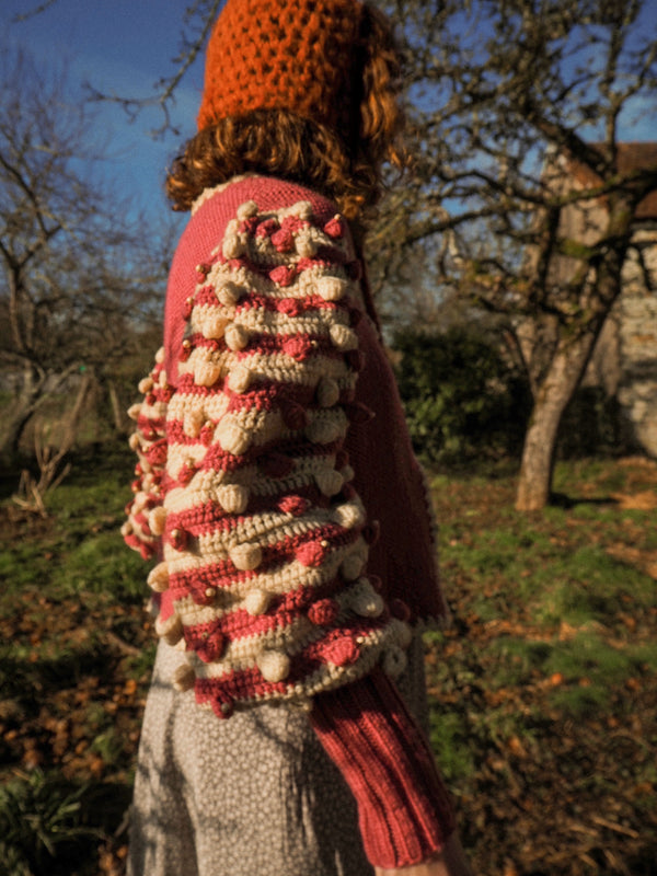 DUSTY ROSE  - 1980s Vintage Raspberry and Cream Stripe Austrian Cardigan - Size S/M