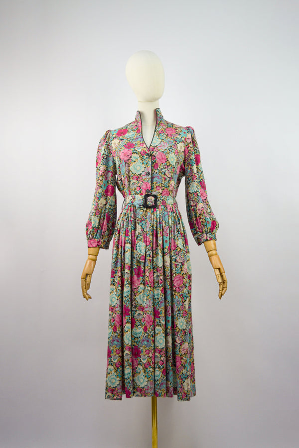 FOREVER MINE - 1970s Vintage Vivien Smith Floral Dress - Size M/L