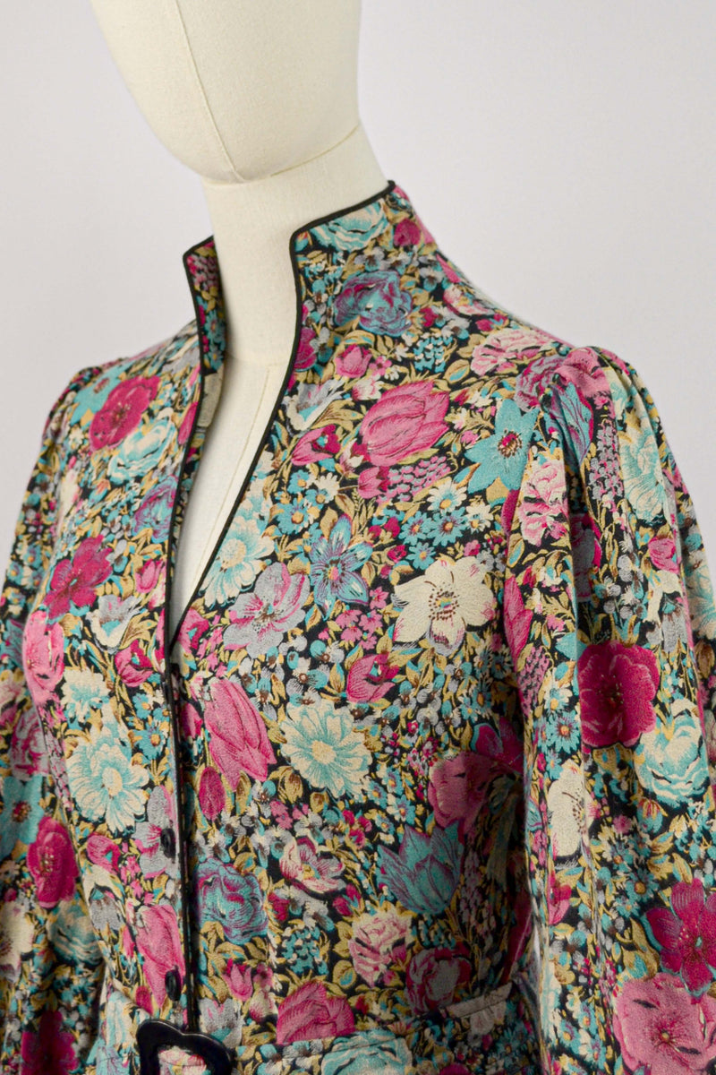 FOREVER MINE - 1970s Vintage Vivien Smith Floral Dress - Size M/L
