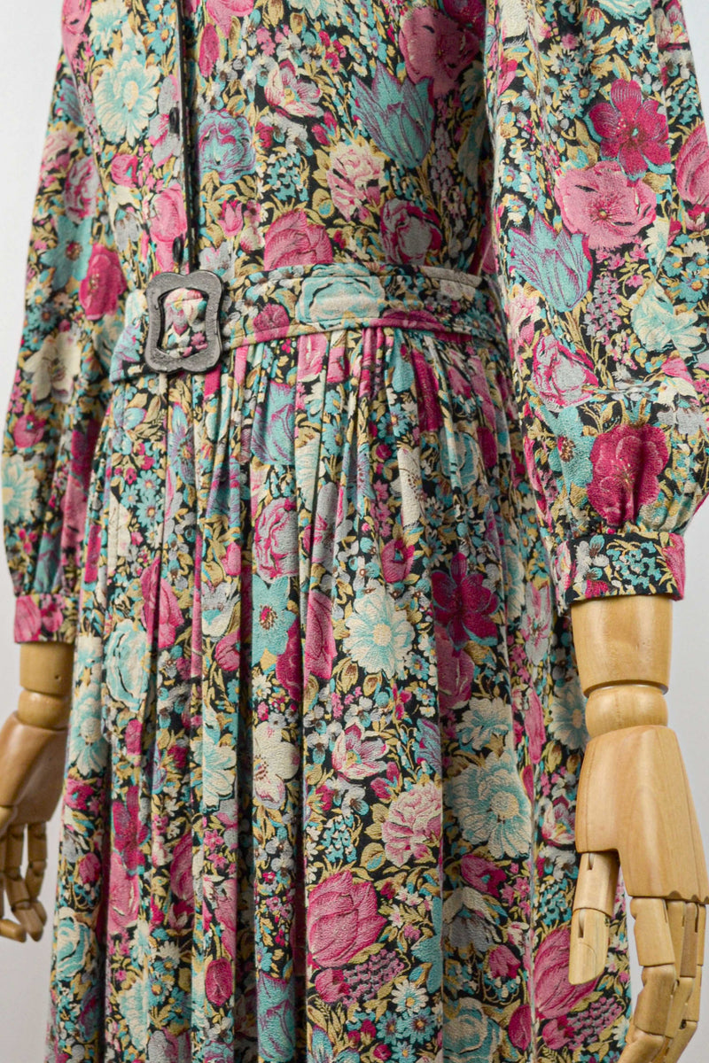 FOREVER MINE - 1970s Vintage Vivien Smith Floral Dress - Size M/L