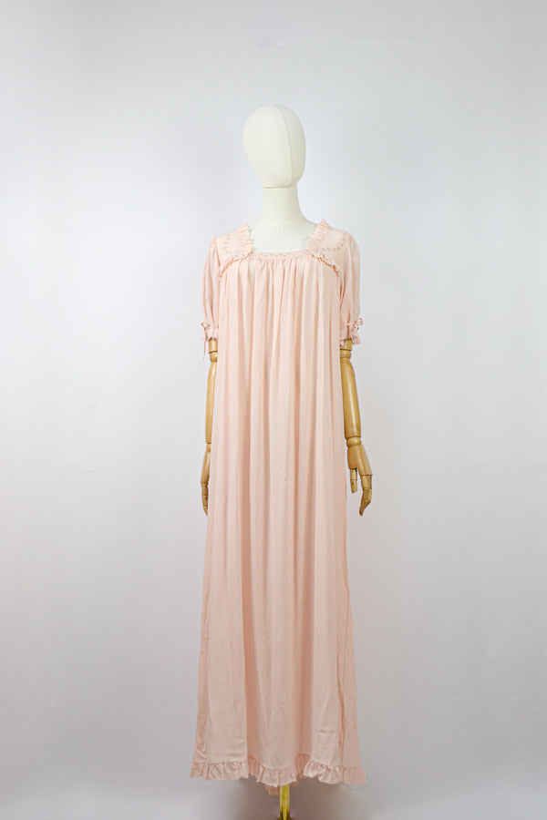 GRACE - 1960s Vintage Soft Pink Silk Nightgown - Size M/L